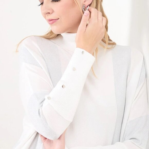 Shimmer Turtleneck Sweater in White and Shimmer Accents - Picture 2 of 5